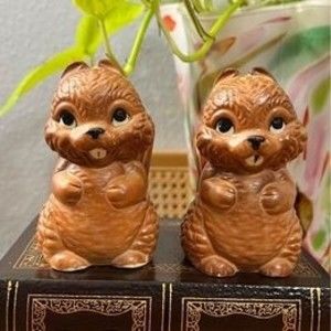 Salt & Pepper Shakers - Cute Bushy Tail Standing Squirrels